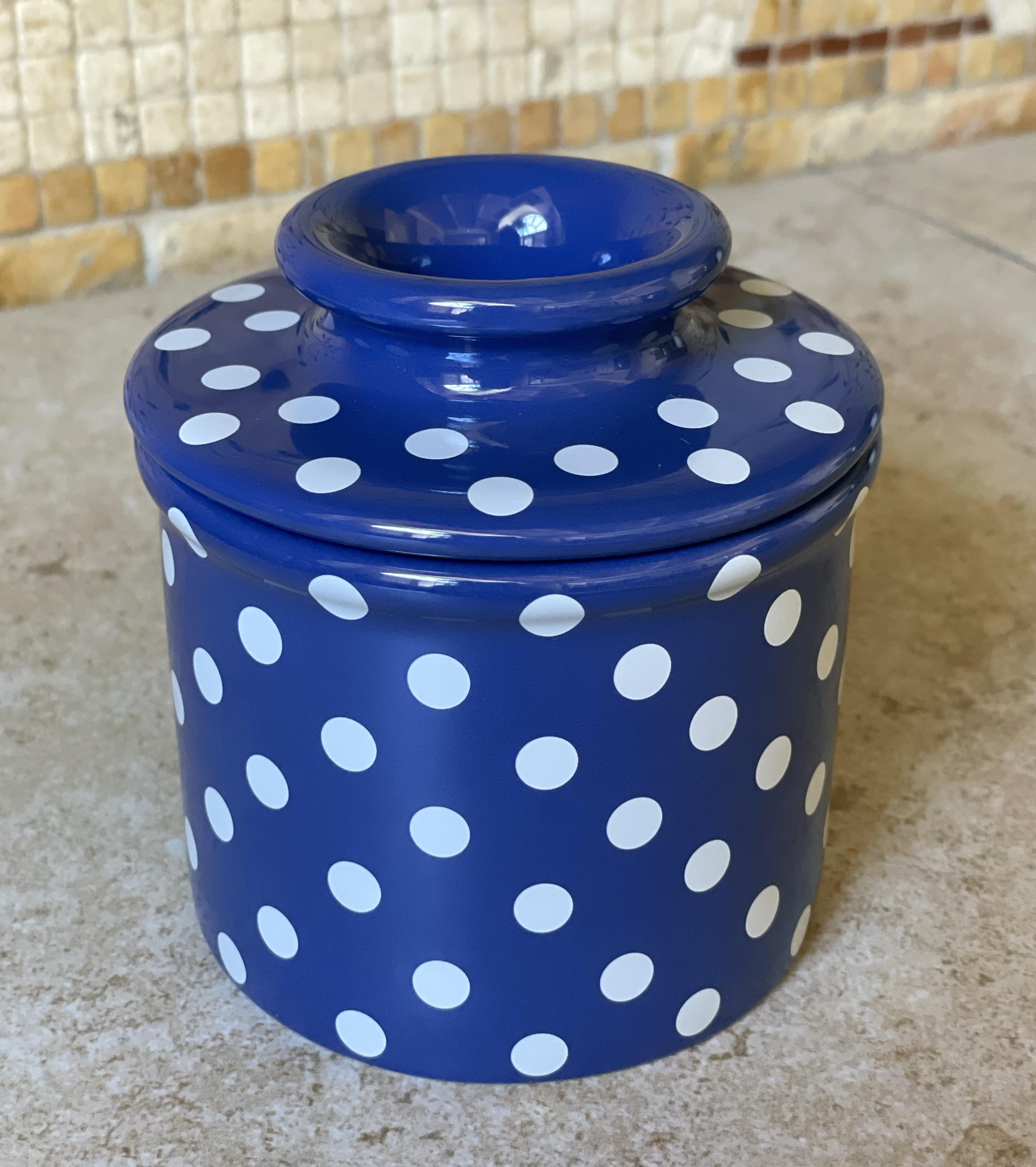 Blue & White Polka Dot Butter Bell crock ONLY 1 AVAILABLE! Official