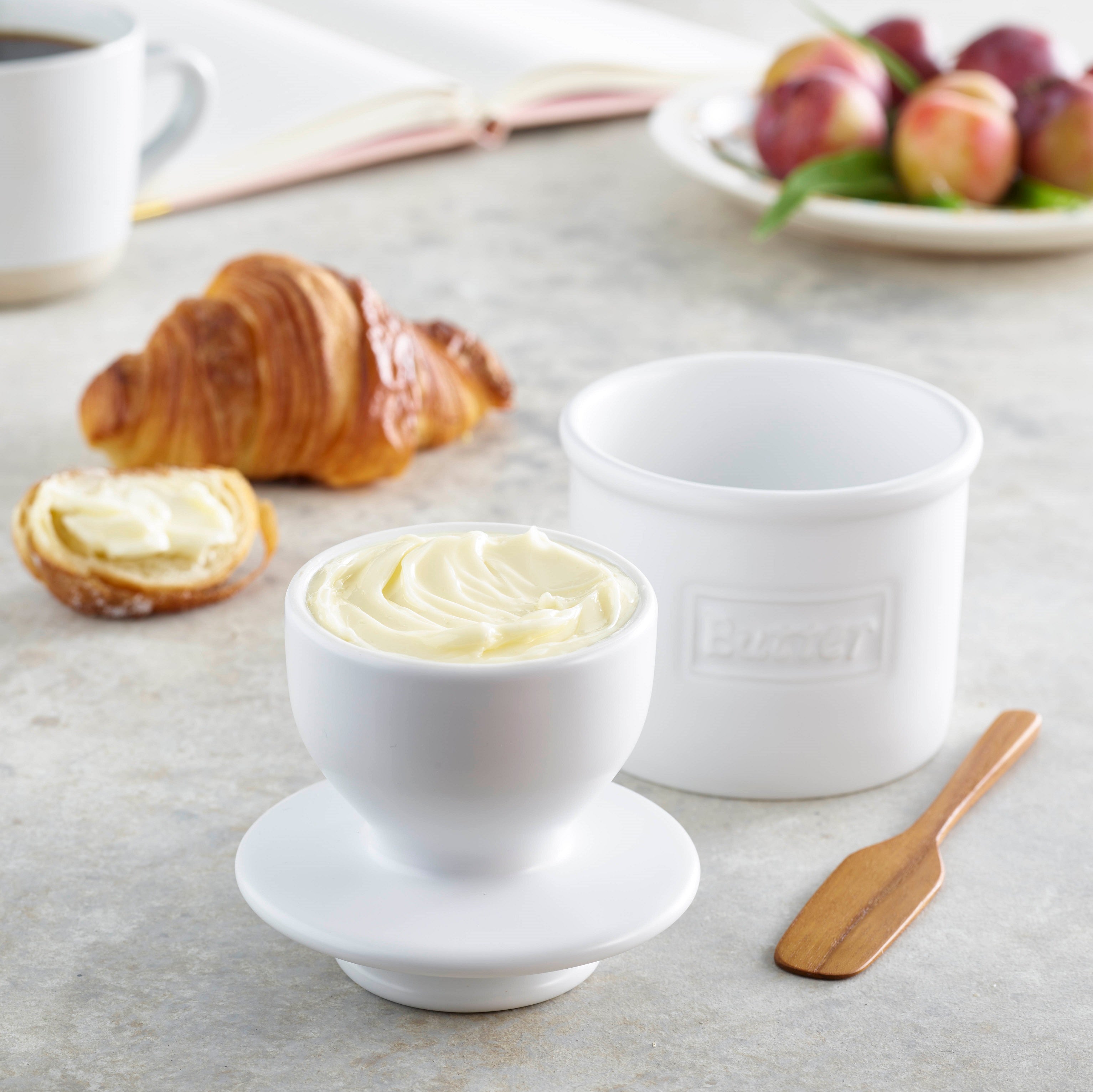 French Butter Crock with Lid White